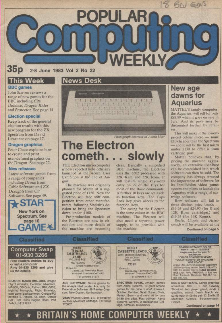 Scan of Document: Popular Computing Weekly Vol 2 No 22 - 2-8 June 1983