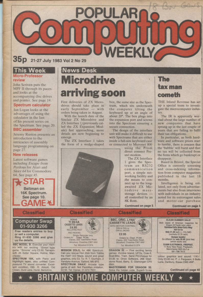 Scan of Document: Popular Computing Weekly Vol 2 No 29 - 21-27 July 1983