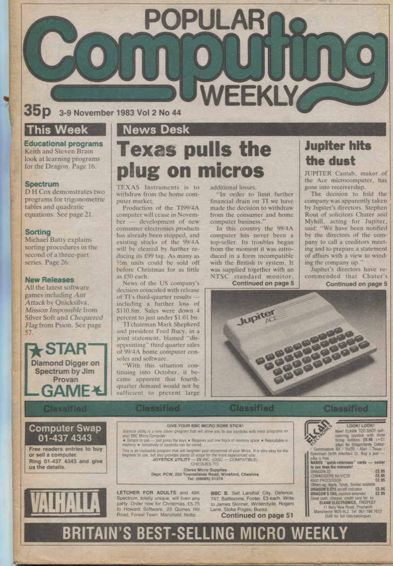 Scan of Document: Popular Computing Weekly Vol 2 No 44 - 3-9 November 1983
