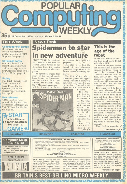 Article: Popular Computing Weekly Vol 2 No 51 - 22 December 1983 - 4 January 1984