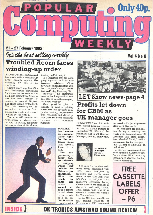 Article: Popular Computing Weekly Vol 4 No 08 - 21-27 February 1985