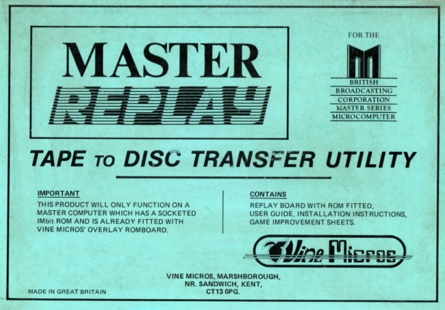 Scan of Document: Vine Micros - Master Replay - Tape to Disc Transfer Utility