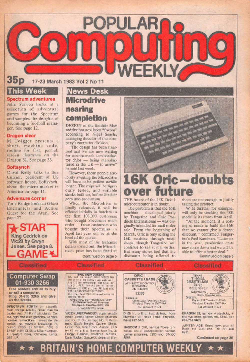 Article: Popular Computing Weekly Vol 2 No 11 - 17-23 March 1983