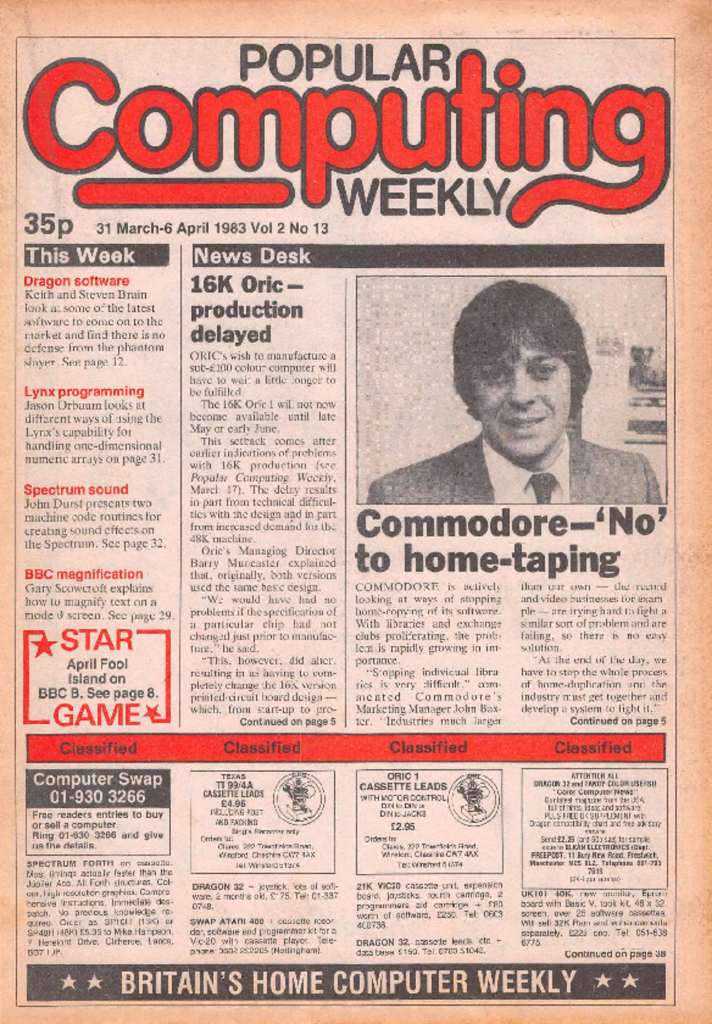 Article: Popular Computing Weekly Vol 2 No 13 - 31 March - 6 April 1983