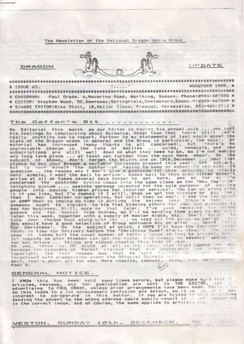 Scan of Document: Dragon Update - November 1989