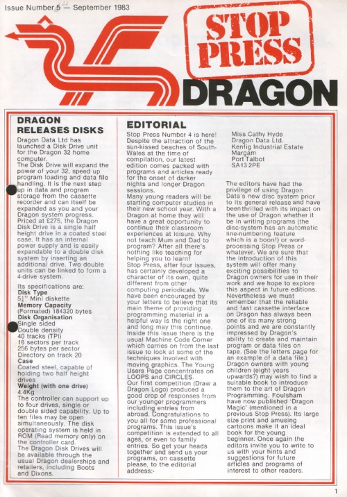 Scan of Document: Dragon Stop Press - Issue 4 - September 1983