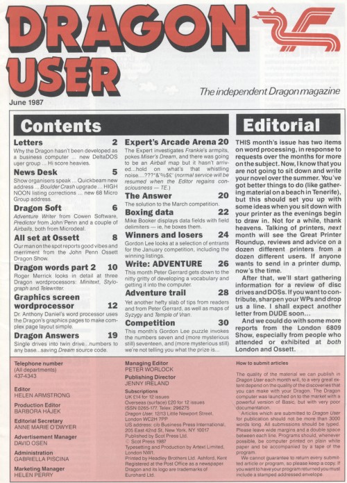 Scan of Document: Dragon User - June 1987