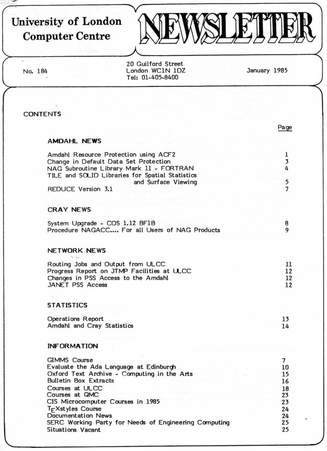 Scan of Document: ULCC News January 1985  Newsletter 184
