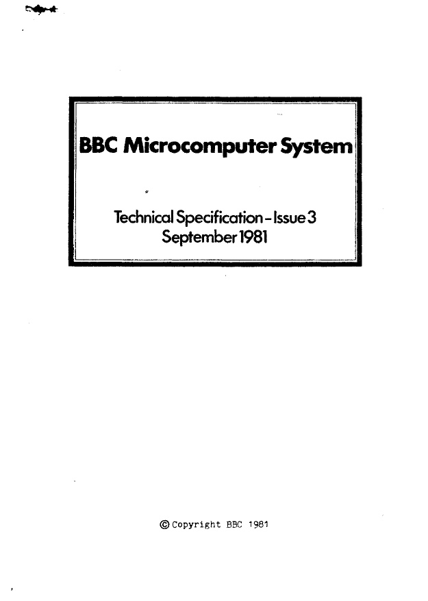 Scan of Document: BBC Microcomputer System - Techinical Specification - Issue 3