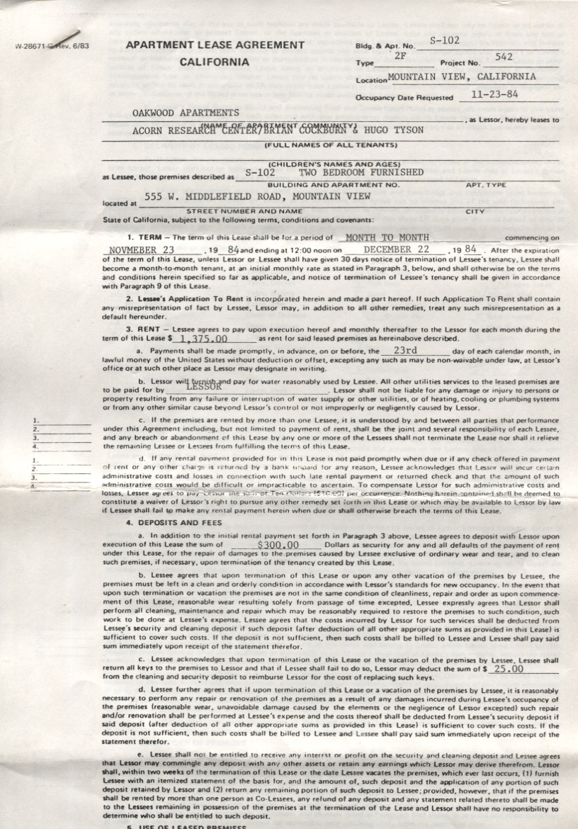 Scan of Document: Apartment Lease Agreement California