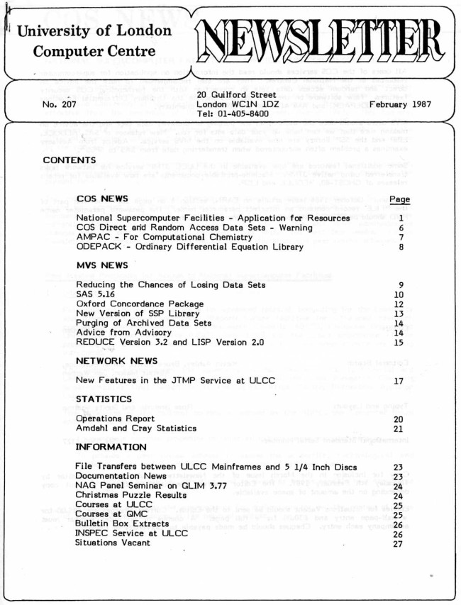 Scan of Document: ULCC News February 1987  Newsletter 207