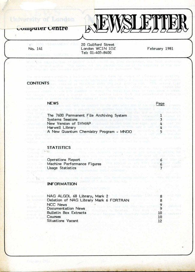 Scan of Document: ULCC News February 1981  Newsletter 141