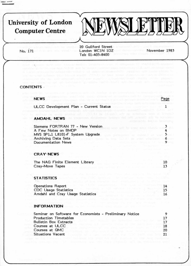 Scan of Document: ULCC News November 1983  Newsletter 171