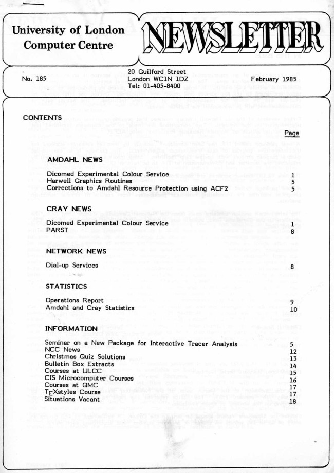 Scan of Document: ULCC News February 1985 Newsletter 185