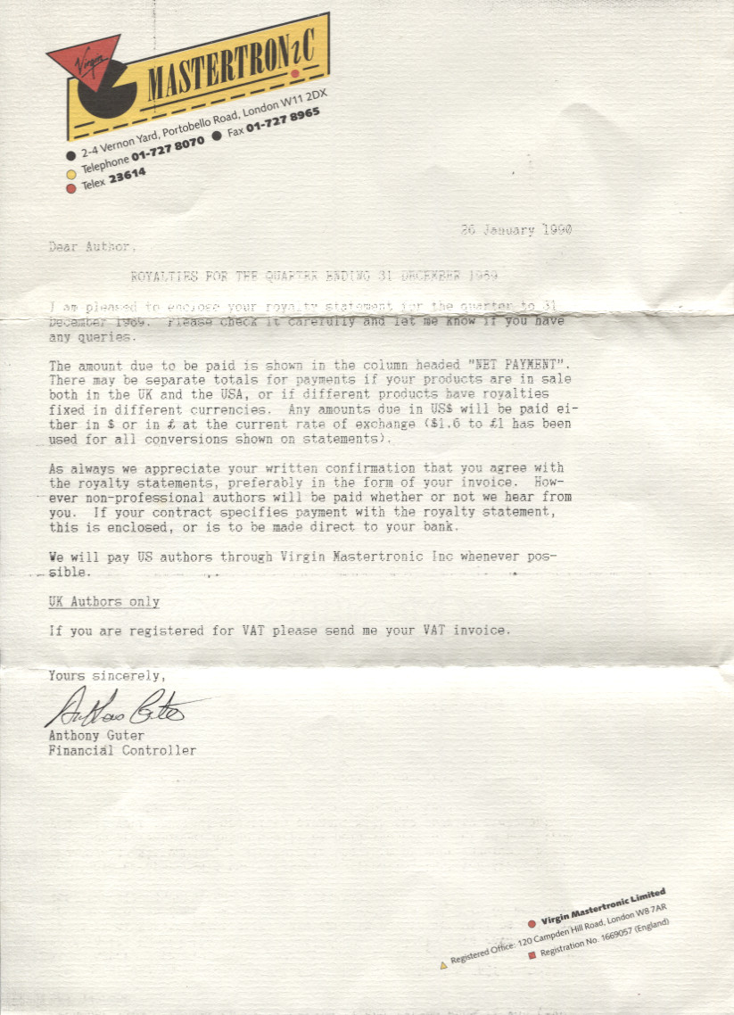 Scan of Document: Royalty Letter 26/01/1990