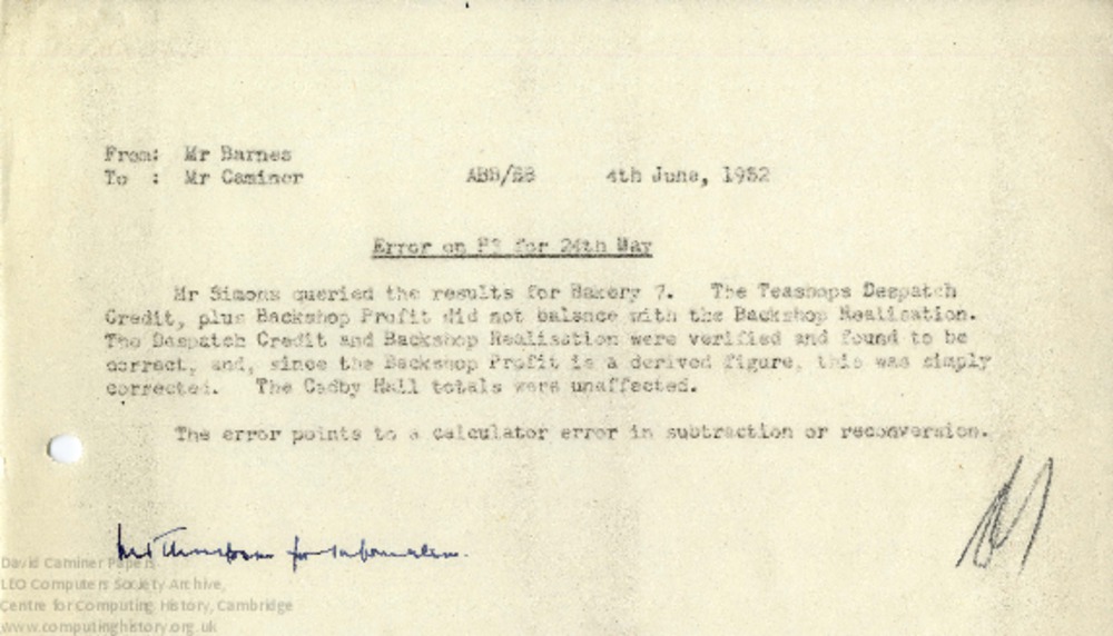 Article: Memo regarding Error on P3 for 24th May, 4th June 1952