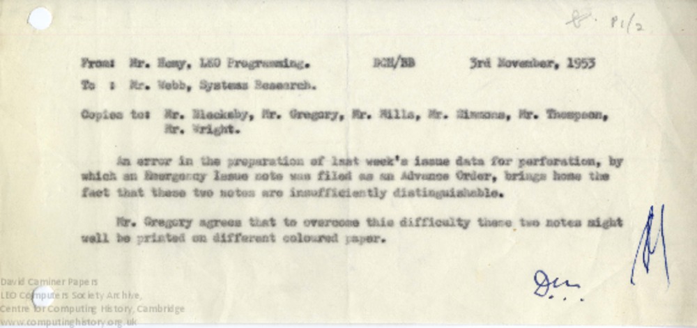 Article: Memo regarding Emergency Issue Notes and Advance Orders, 3rd November 1953