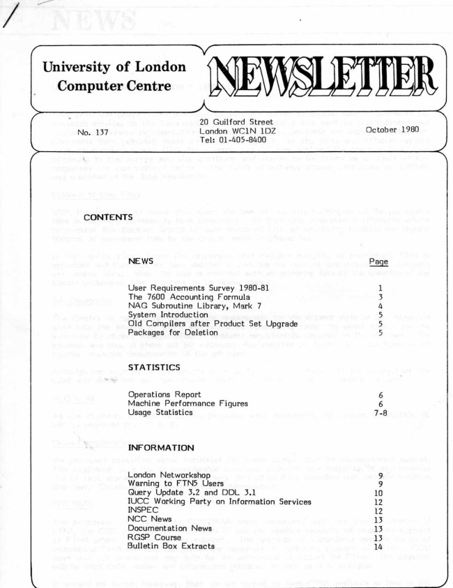 Scan of Document: ULCC News October 1980  Newsletter 137