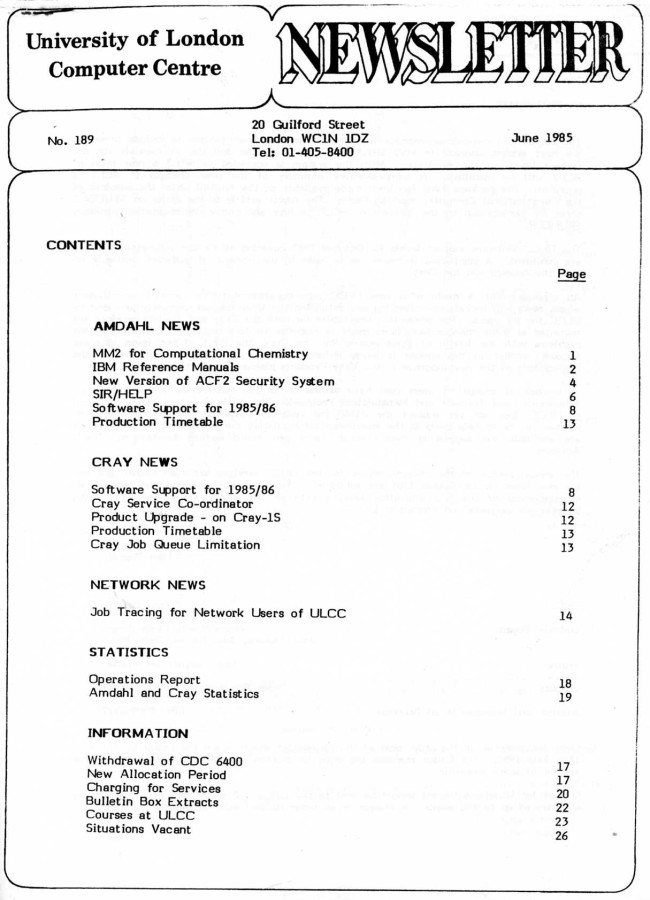 Scan of Document: ULCC News June 1985 Newsletter 189