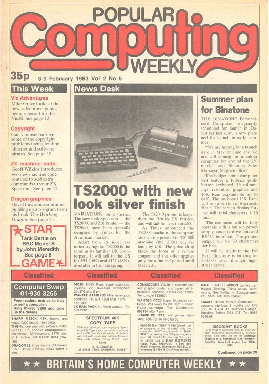 Article: Popular Computing Weekly Vol 2 No 05 - 3-9 February 1983