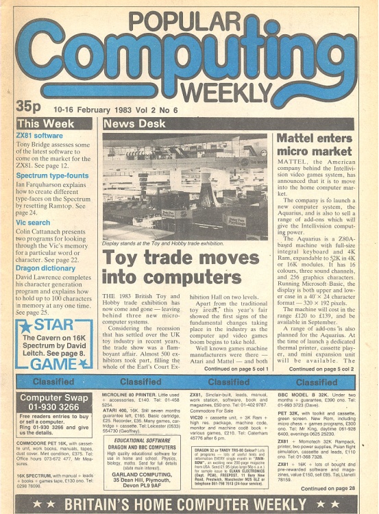 Article: Popular Computing Weekly Vol 2 No 06 - 10-16 February 1983 