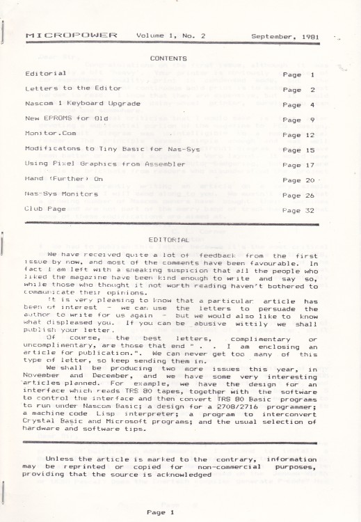 Scan of Document: Micropower - September 1981 - Volume 1 Number 2