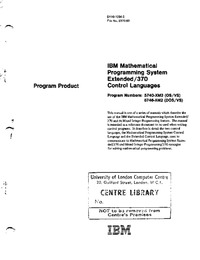 Program Product - IBM Mathematical Programming System Extended/370 Control Languages
