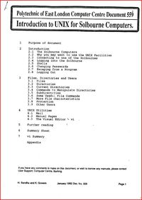 Polytechnic of East London Computer Centre - Introduction to UNIX for Solbourne Computers