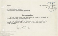 62463  Correspondence regarding Share Certificates for LEO Computers Ltd, June 1959