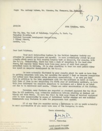 62453  Correspondence with Lord Halsbury, National Research Development Corporation, 29-30 Oct 1958