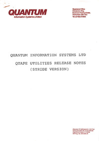 QTape Utilities Release Notes (Stride Version) - Quantum Information Systems Limited