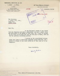 62868 Bekhor correspondence regarding LEO Computers accounts, July 1962