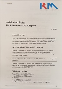 RM Nimbus Installation Note: RM Ethernet-MC/2 Adaptor PN 33340