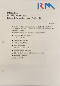 RM Nimbus VX-386, VX and, AX Release Information Note (Edition 4) PN 24138