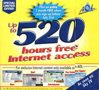 AOL 4.0i Up To 520 Free Hours CD