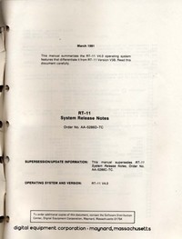 Digital PDP11 RT-11 System Release Notes