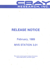 Cray MVS Station 3.01 Release Notice