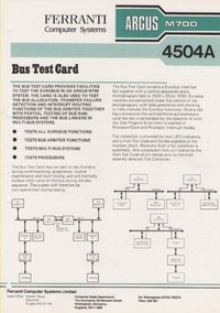 Ferranti Argus M700 4504A Bus Test Card