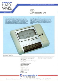Commodore Hardware - 1530 C2N Cassette Unit/1541 Single Disk Drive Unit Information Sheet