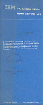 IBM 1800 Reference Summary System Reference Data