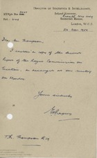 62933 Letter to TR Thompson, 26th Nov 1954