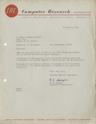 63076 Letter from Computer Research Corp, 27th February 1952