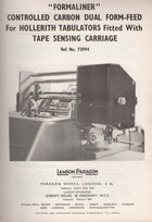 Formaliner for Hollerith Tabulators Fitted with Tape Sensing Carriage Manual of Instruction