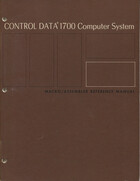 Control Data 1700 Computer System: Macro/Assembler Reference Manual