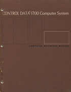 Control Data 1700 Computer System: Computer Reference Manual