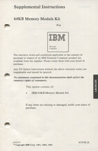 IBM - Supplemental Instructions - 64KB Memory Module Kit - IBM PC