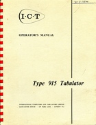 ICT Operator's Manual Type 915 Tabulator