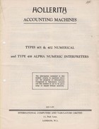 Hollerith Types 401 & 402 Numerical and Type 416 Alpha Numeric Interpreters Leaflet
