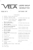 Vela User's Group Newsletter  - Issue 12 September 1987