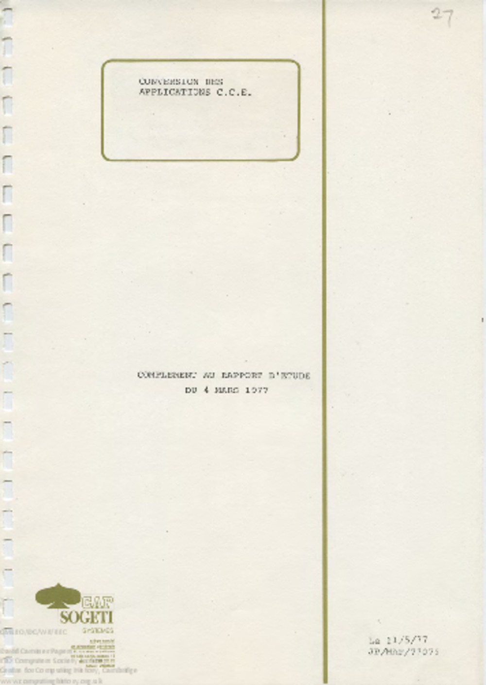 Article: 58510 Conversion des Applications CCE (11 May 1977) 